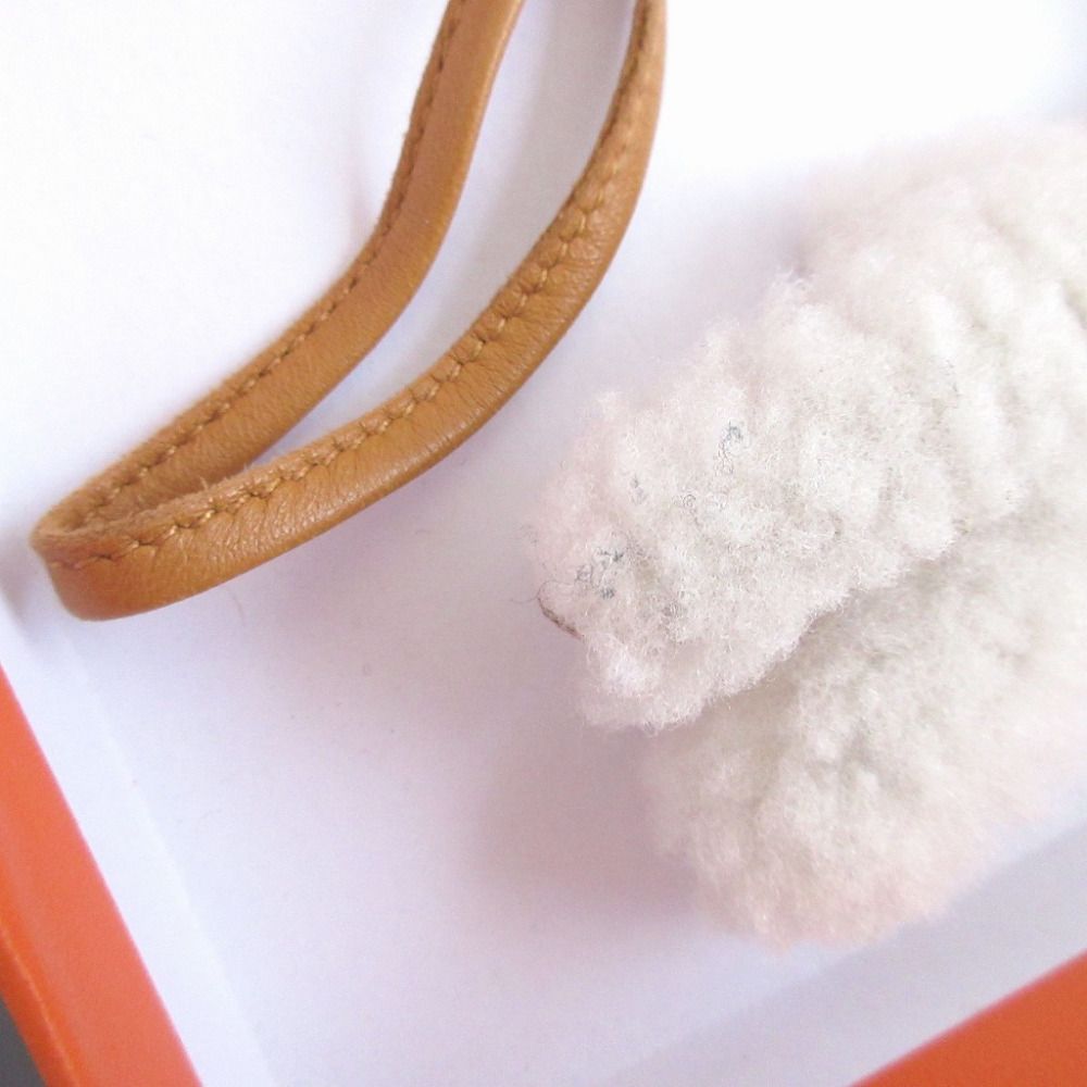 Hermes Buddy Agneau Milo Shearling Sesame Bag Charm Key Holder — view 4