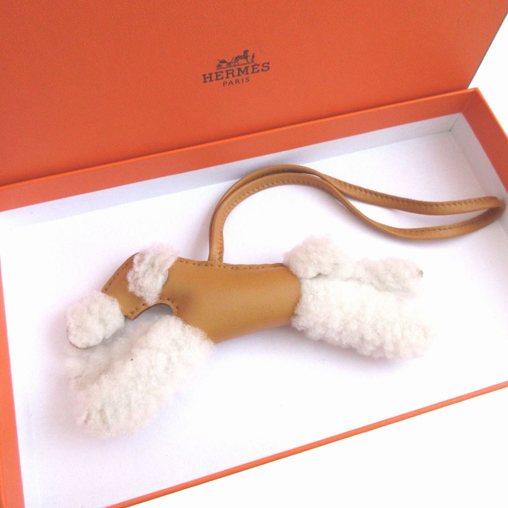 Hermes Buddy Agneau Milo Shearling Sesame Bag Charm Key Holder — view 2