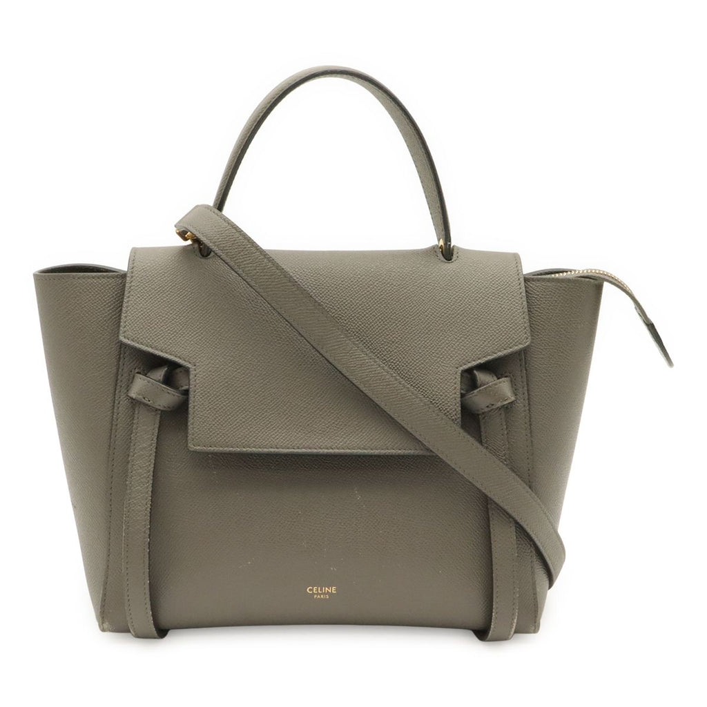 Celine Handbag Micro 2-Way Crossbody Leather Gray Gold
