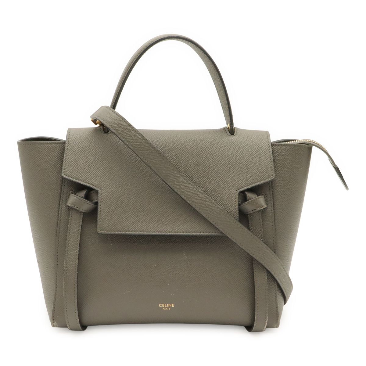 Celine Handbag Micro 2-Way Crossbody Leather Gray Gold