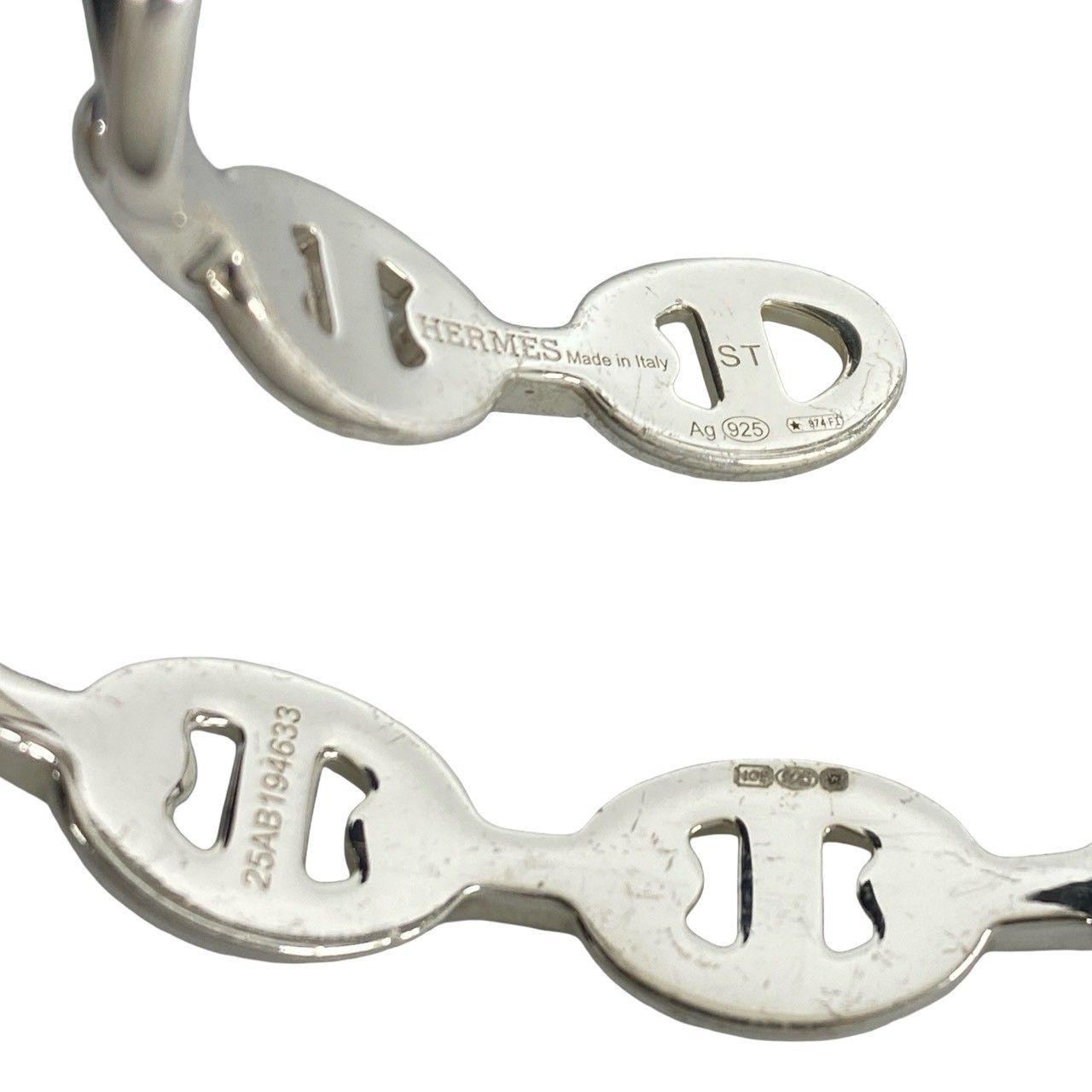 Hermes Enchainee Bangle 925 Sterling Silver Bracelet Calfskin — view 3