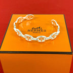 Hermes Enchainee Bangle 925 Sterling Silver Bracelet Calfskin