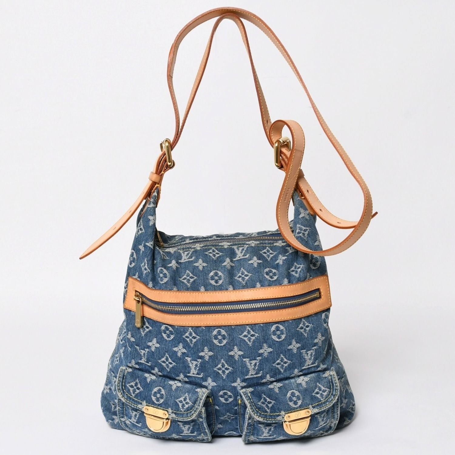 Louis Vuitton Monogram Denim Baggy GM Shoulder Bag Indigo Blue Gold