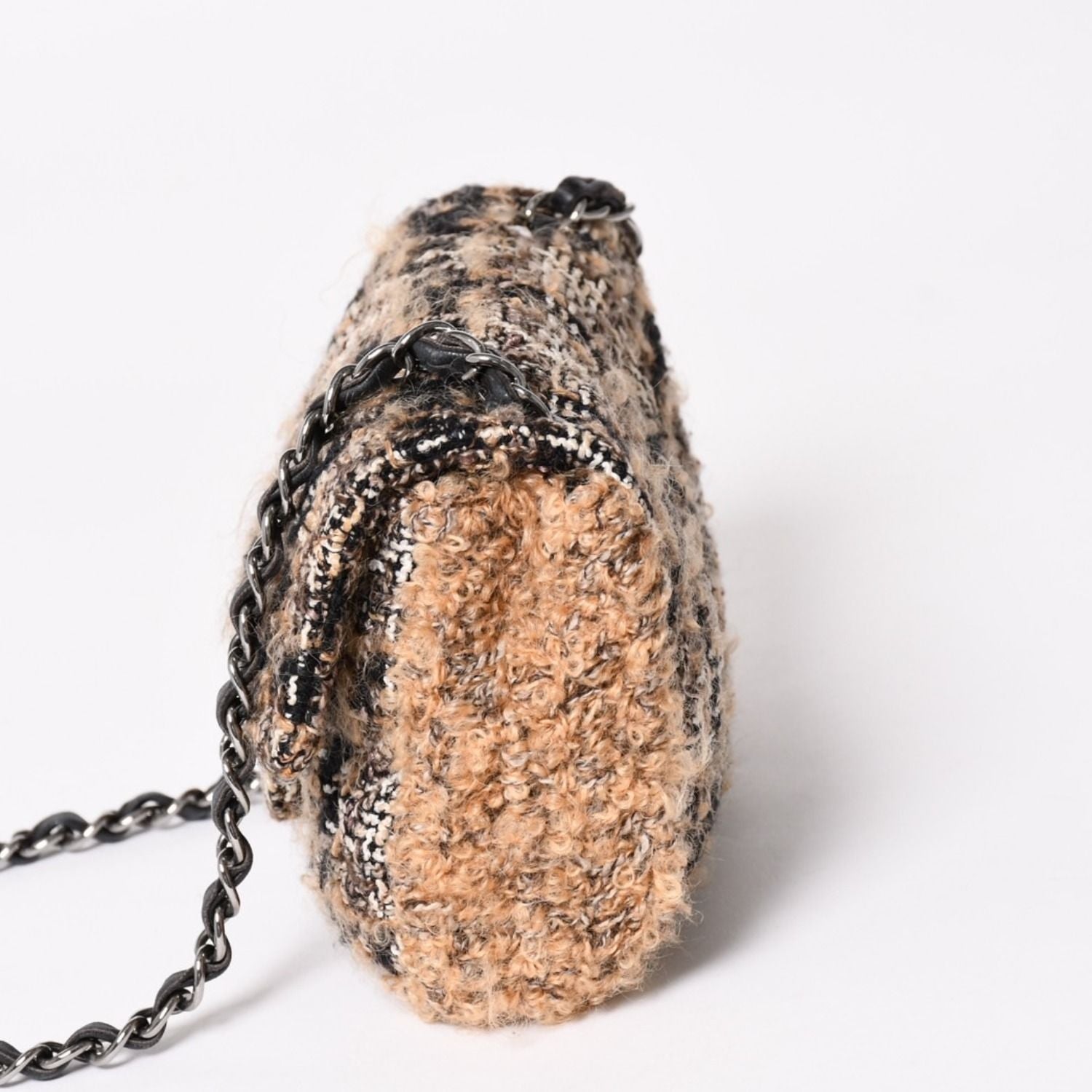 Chanel Mini Square Flap Shoulder Bag Tweed Leather Beige Silver — view 4