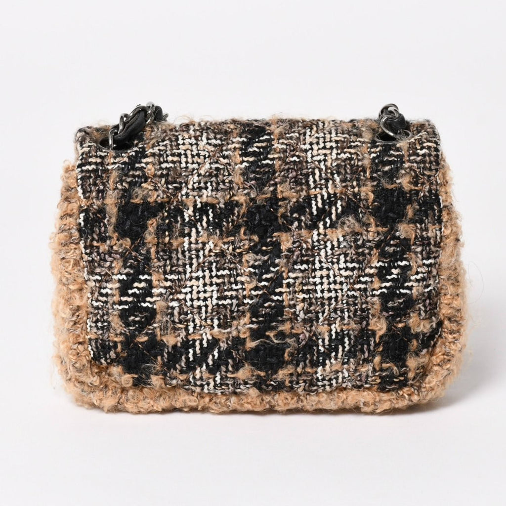 Chanel Mini Square Flap Shoulder Bag Tweed Leather Beige Silver — view 2