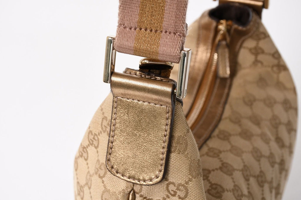 Gucci GG Crystal Shoulder Bag Canvas Hobo Beige Gold — view 6