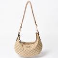 Gucci GG Crystal Shoulder Bag Canvas Hobo Beige Gold