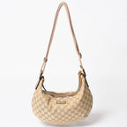Gucci GG Crystal Shoulder Bag Canvas Hobo Beige Gold