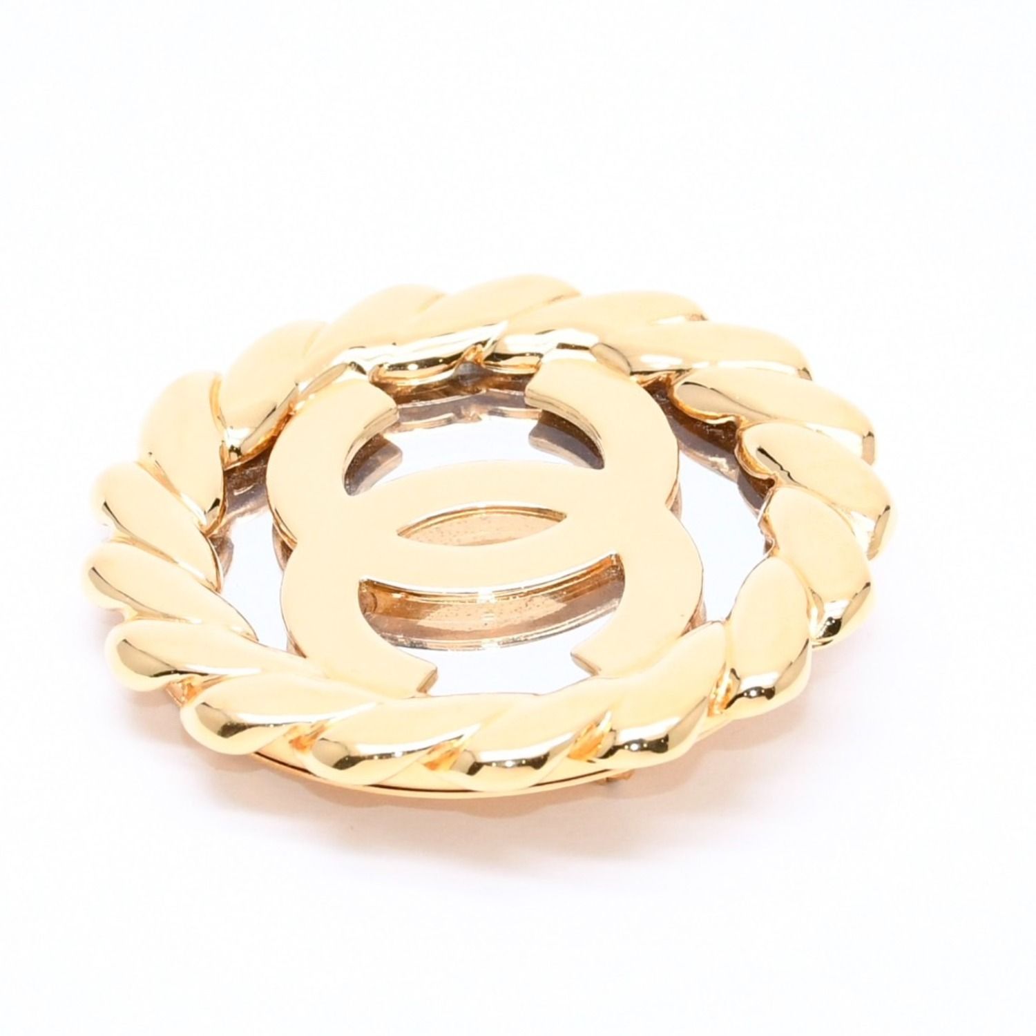 Chanel CC Logo Vintage Rope Edge Brooch 2 Gold Plated — view 6