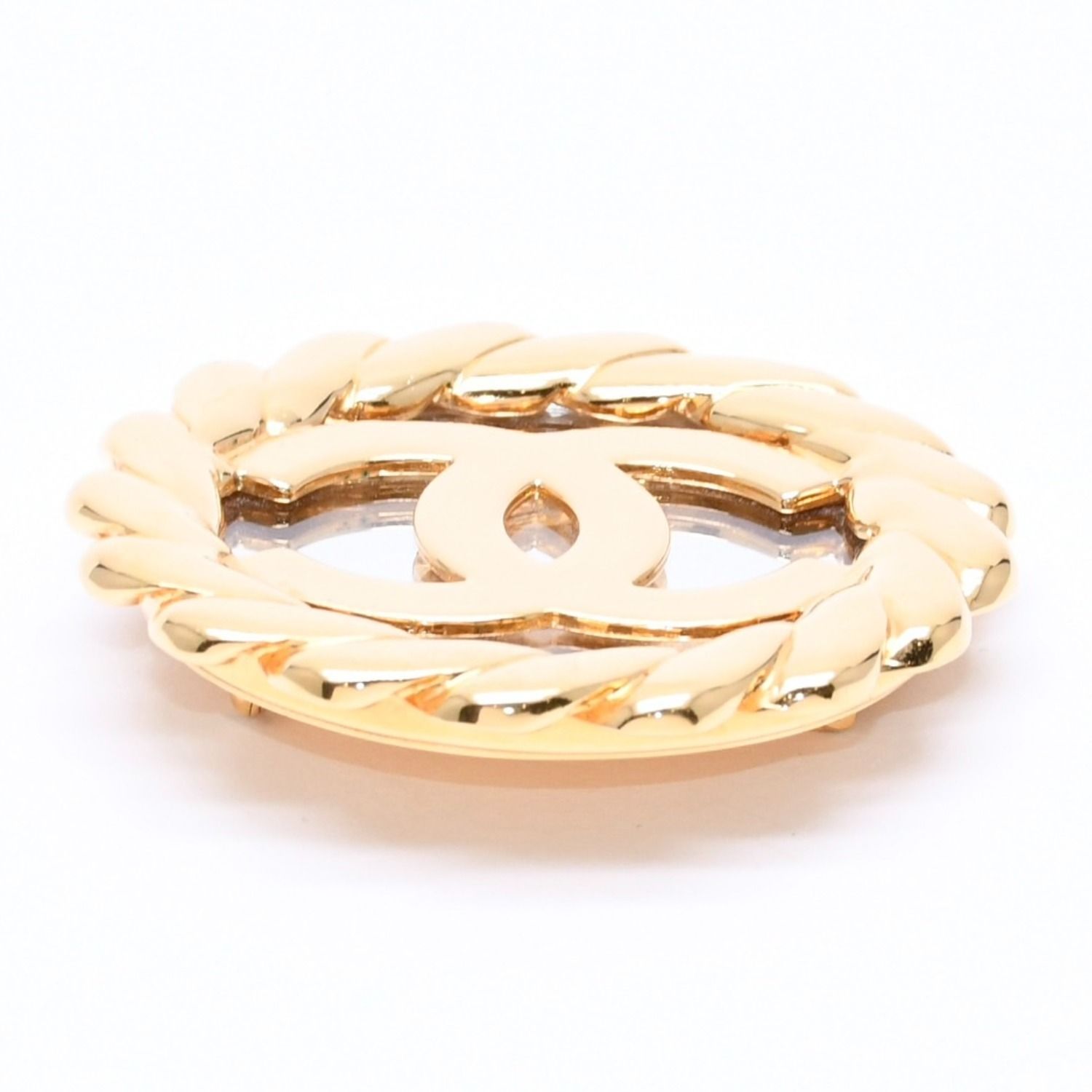 Chanel CC Logo Vintage Rope Edge Brooch 2 Gold Plated — view 7