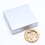 Chanel CC Logo Vintage Rope Edge Brooch 2 Gold Plated