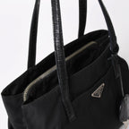 Prada Tote Bag Croco Embossed Nylon Leather Black Silver — view 4