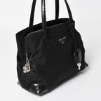 Prada Tote Bag Croco Embossed Nylon Leather Black Silver — view 3
