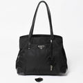 Prada Tote Bag Croco Embossed Nylon Leather Black Silver