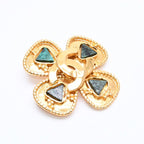 Chanel CC Logo Gripoix Brooch Clover Shape Color Stone Gold Green Metal Plated — view 4