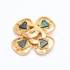 Chanel CC Logo Gripoix Brooch Clover Shape Color Stone Gold Green Metal Plated — view 3