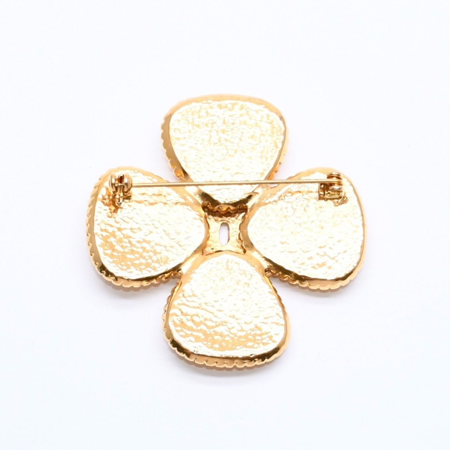 Chanel CC Logo Gripoix Brooch Clover Shape Color Stone Gold Green Metal Plated — view 8