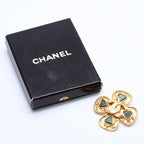 Chanel CC Logo Gripoix Brooch Clover Shape Color Stone Gold Green Metal Plated