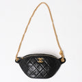 Chanel Quilted Heart Chain Waist Bag Mini Random Model Lambskin Black Gold