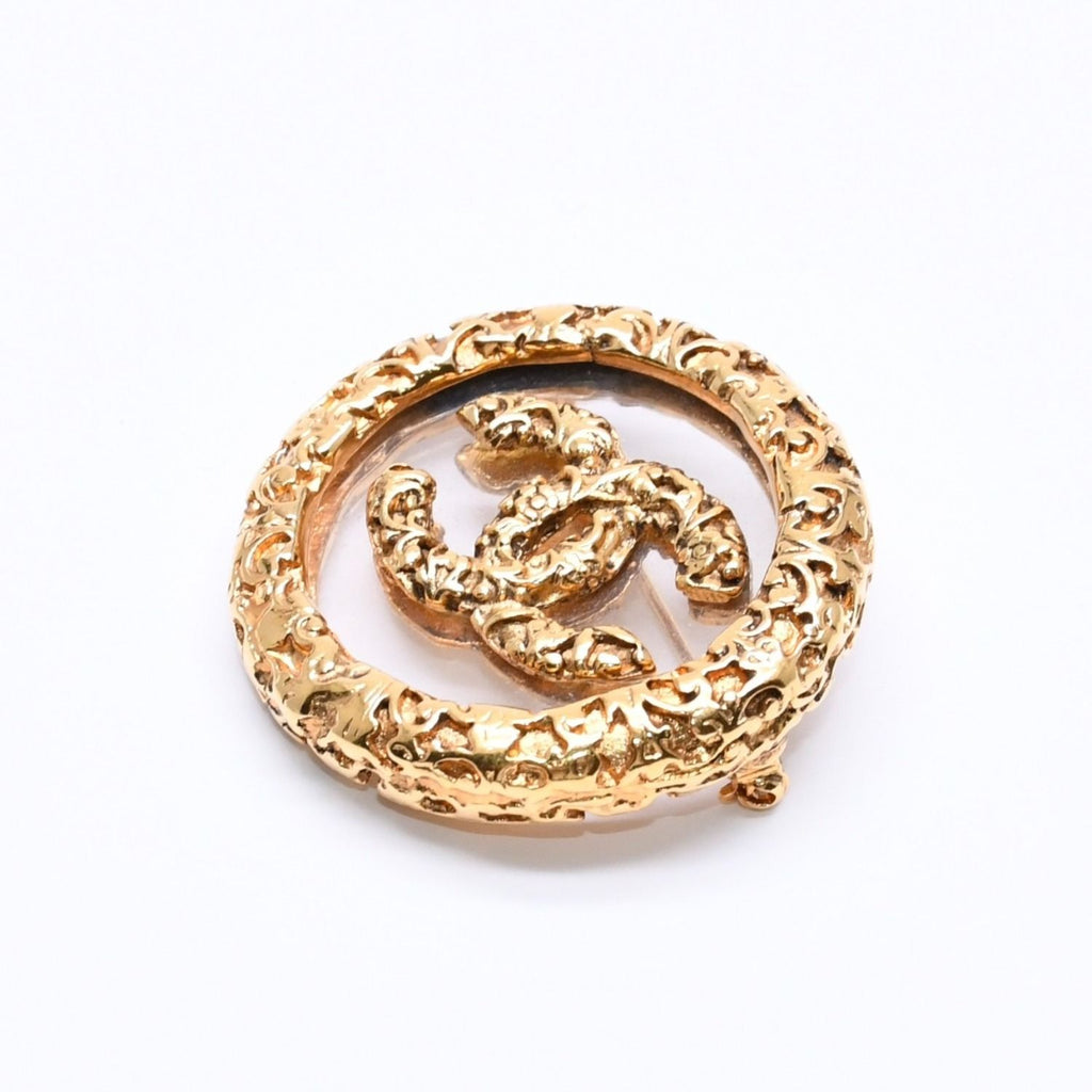 Chanel CC Logo Brooch 93 Metal Gold Glass Vintage — view 2