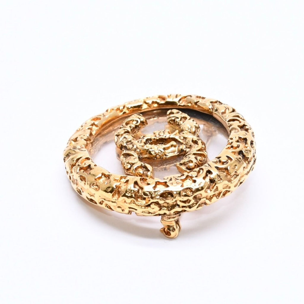 Chanel CC Logo Brooch 93 Metal Gold Glass Vintage — view 5
