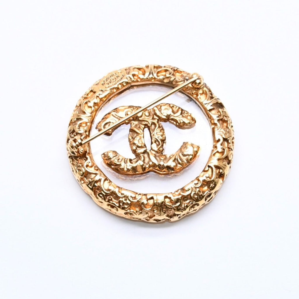Chanel CC Logo Brooch 93 Metal Gold Glass Vintage — view 7