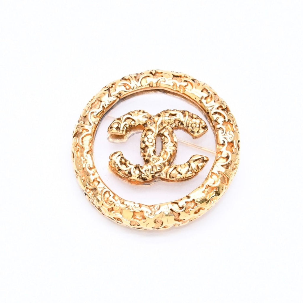 Chanel CC Logo Brooch 93 Metal Gold Glass Vintage