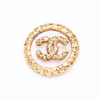 Chanel CC Logo Brooch 93 Metal Gold Glass Vintage