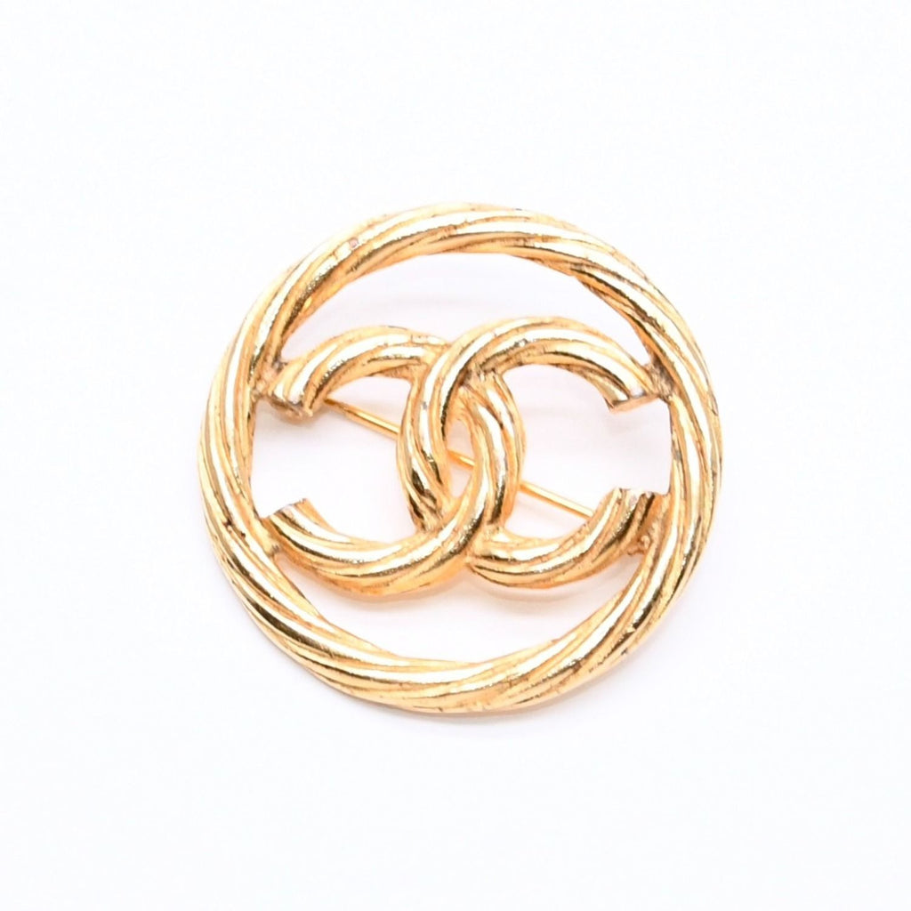 Chanel CC Logo Brooch Metal Round Gold
