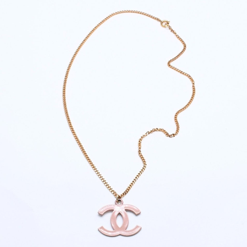 Chanel Necklace CC Logo 03 Gold Pink