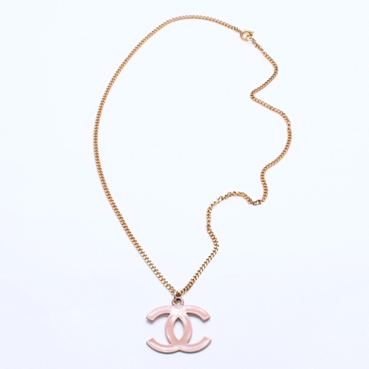 Chanel Necklace CC Logo 03 Gold Pink