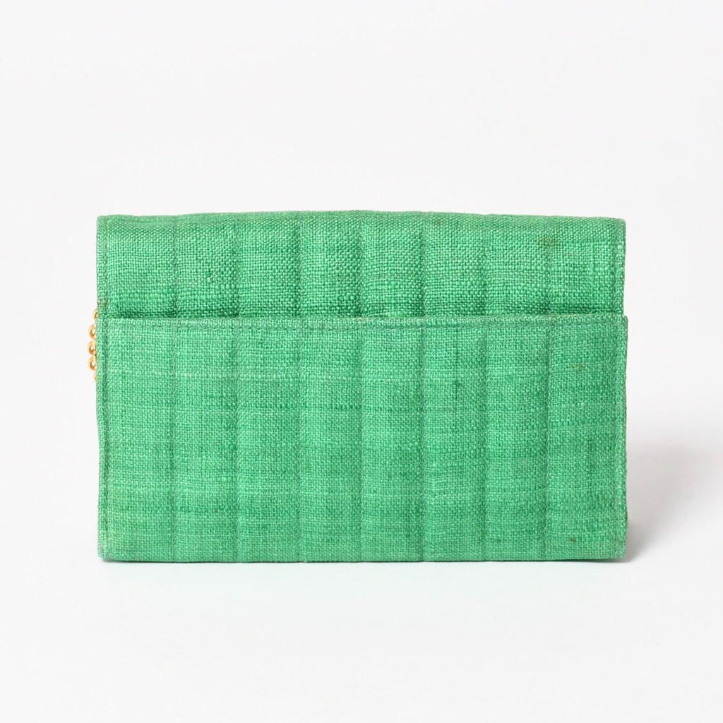 Chanel Quilted Linen S Flap Mini Bag Green Gold — view 2