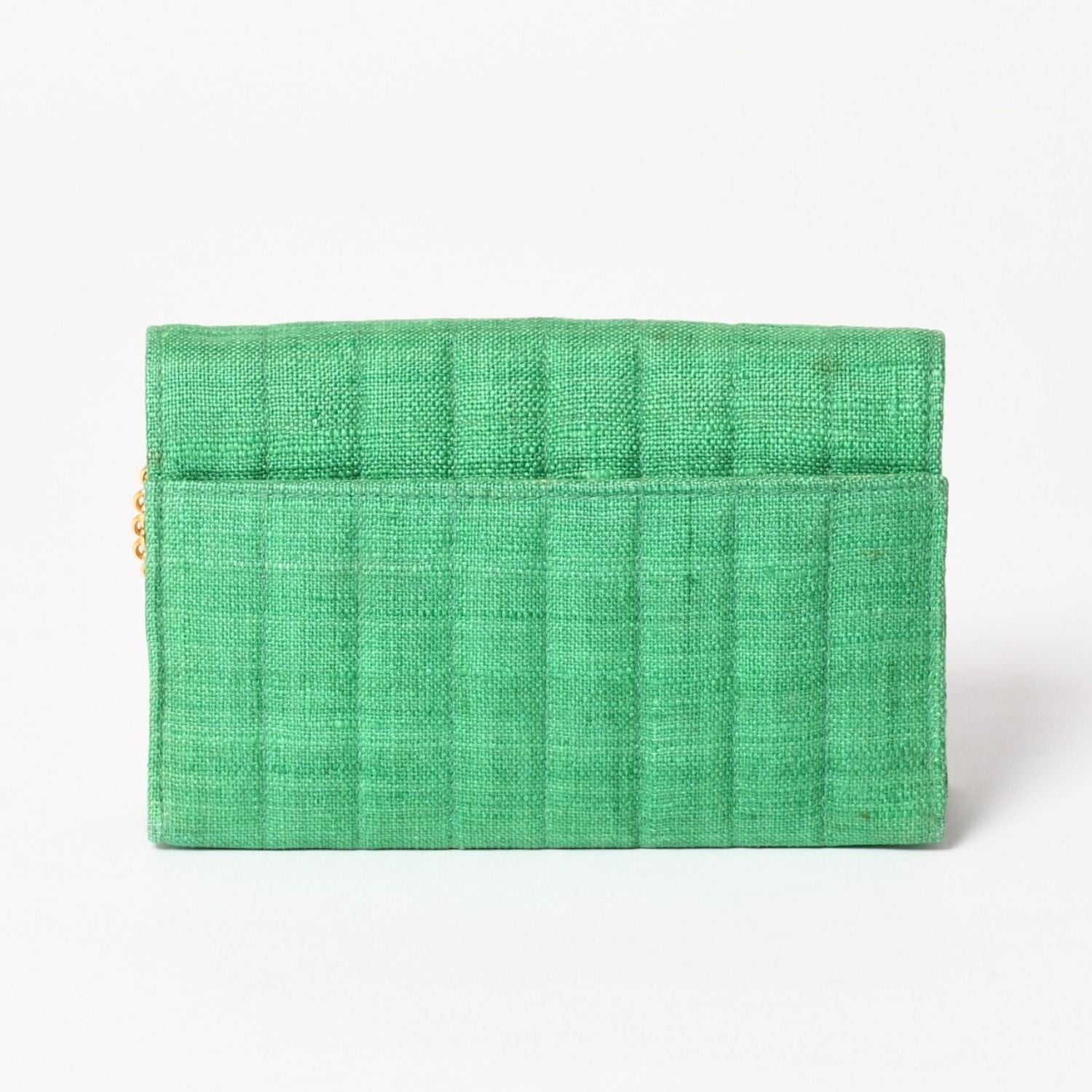 Chanel Quilted Linen S Flap Mini Bag Green Gold — view 2