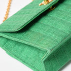 Chanel Quilted Linen S Flap Mini Bag Green Gold — view 8