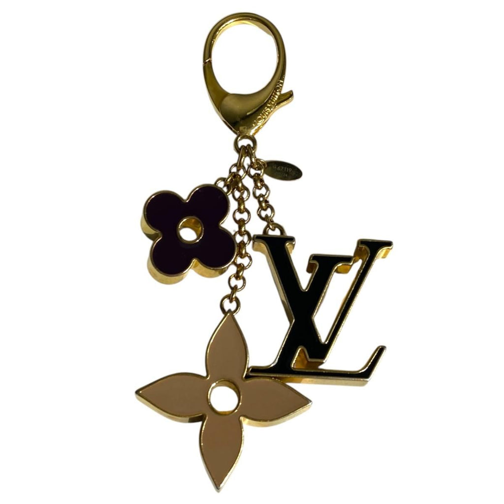 Louis Vuitton Back Charm Fleur Ledoux Monogram LV Logo Gold Keychain
