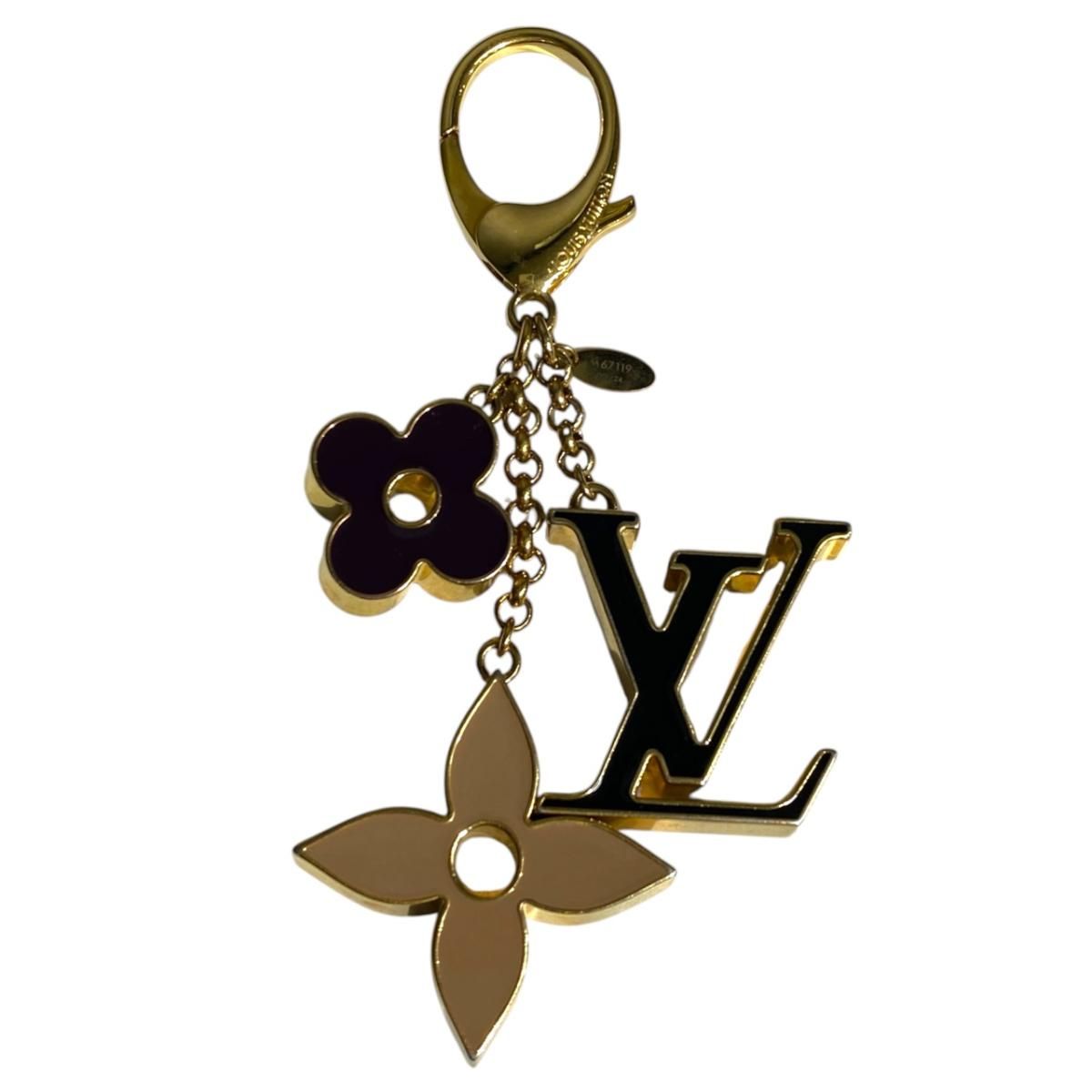 Louis Vuitton Back Charm Fleur Ledoux Monogram LV Logo Gold Keychain
