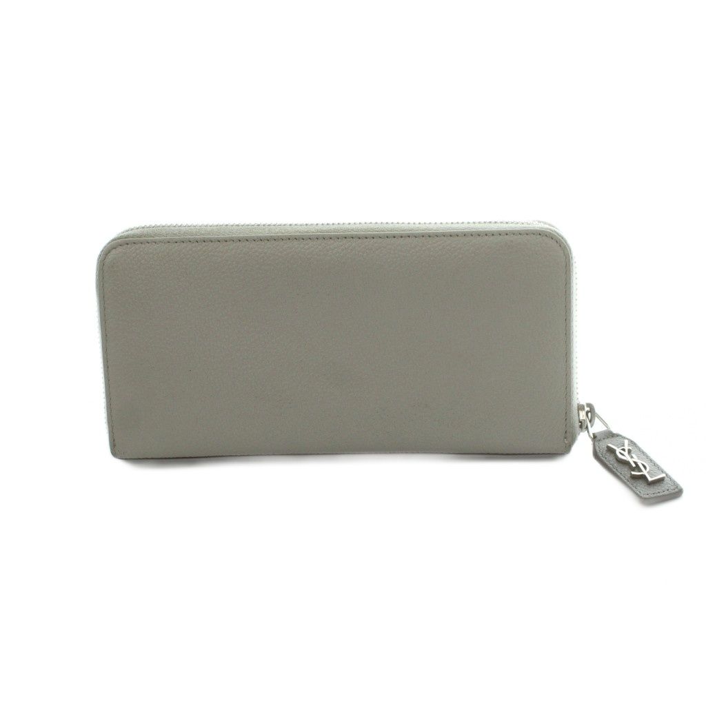Saint Laurent Paris Wallet Zip Around Coin Purse Leather Gray — view 2