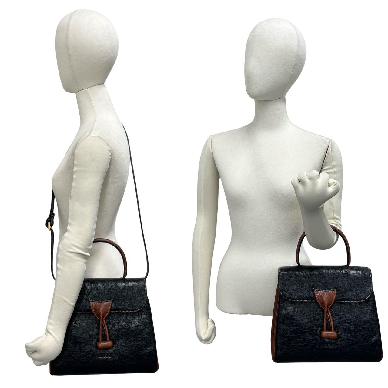 Loewe Vintage Logo Embossed Leather 2-Way Shoulder Bag Black Brown — view 2