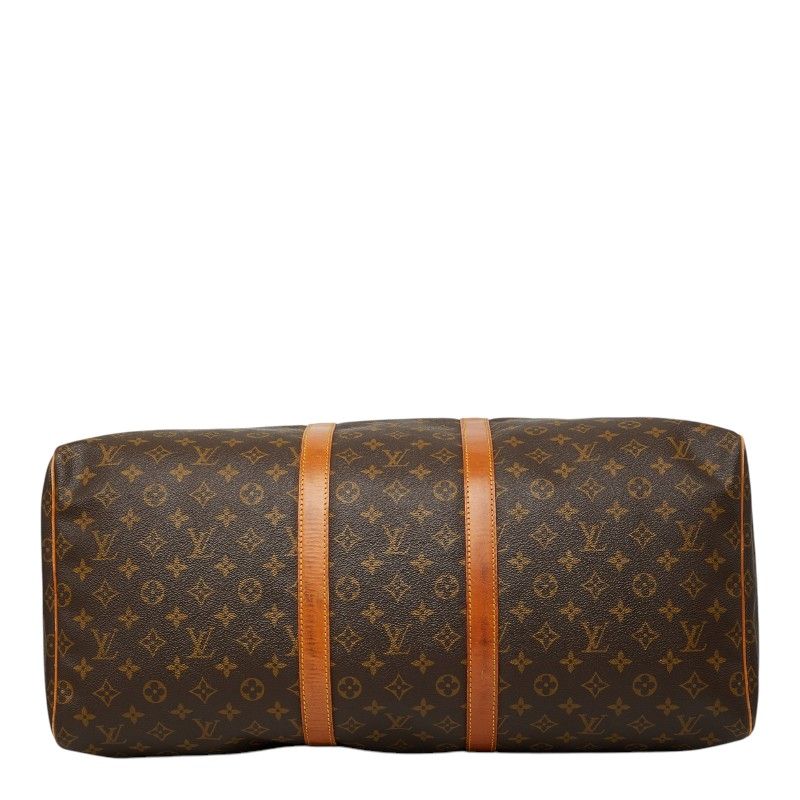 Louis Vuitton Monogram Keepall 55 Boston Bag Brown Leather