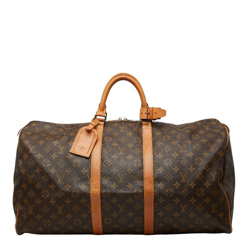 Louis Vuitton Monogram Keepall 55 Boston Bag Brown Leather