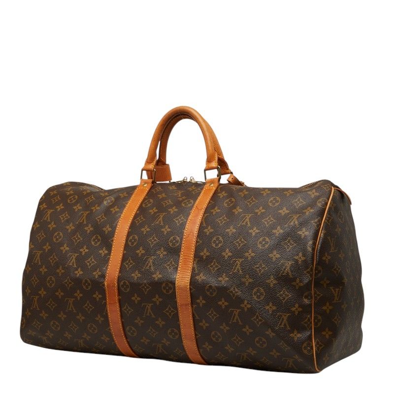Louis Vuitton Monogram Keepall 55 Boston Bag Brown Leather