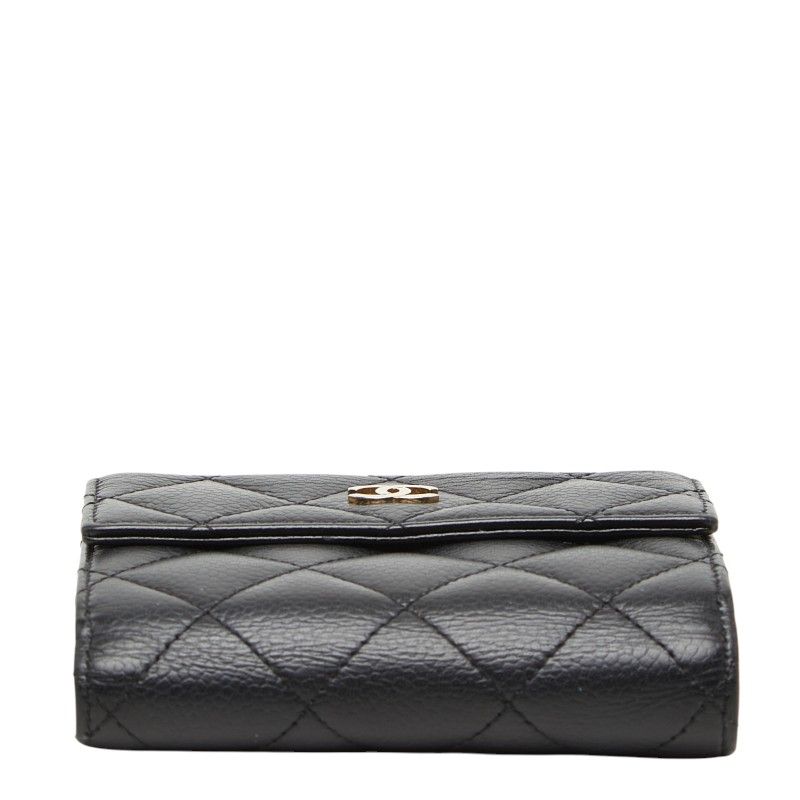 Chanel Quilted CC Logo Bifold Wallet Black Caviar Leather