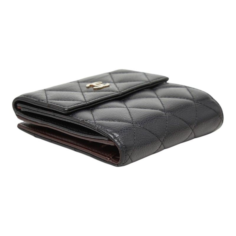 Chanel Quilted CC Logo Bifold Wallet Black Caviar Leather