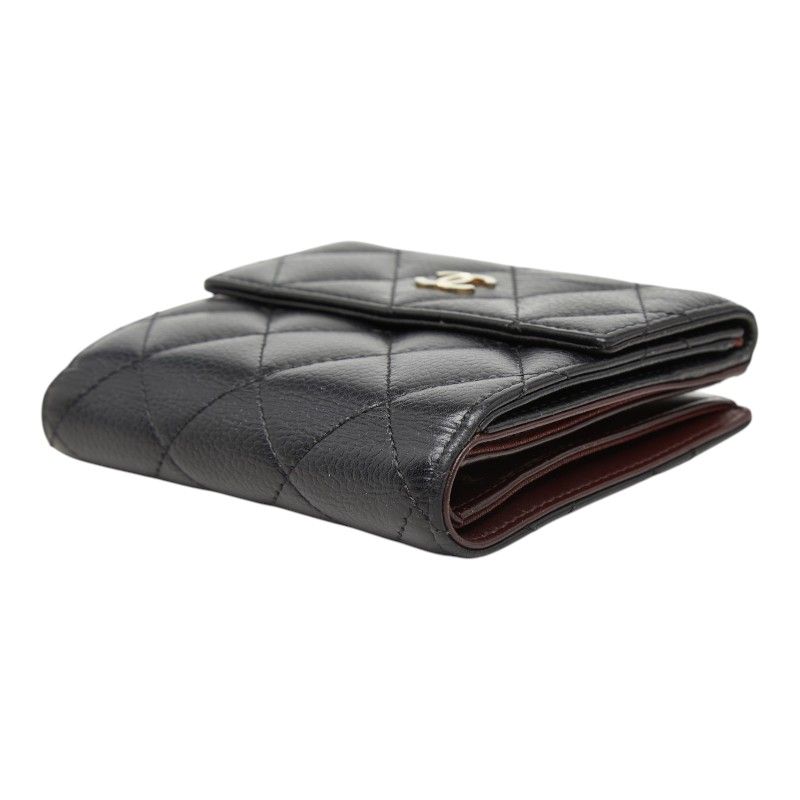 Chanel Quilted CC Logo Bifold Wallet Black Caviar Leather