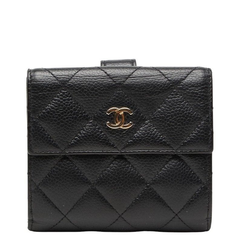 Chanel Quilted CC Logo Bifold Wallet Black Caviar Leather