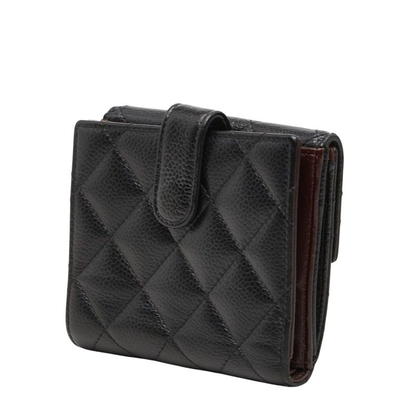 Chanel Quilted CC Logo Bifold Wallet Black Caviar Leather