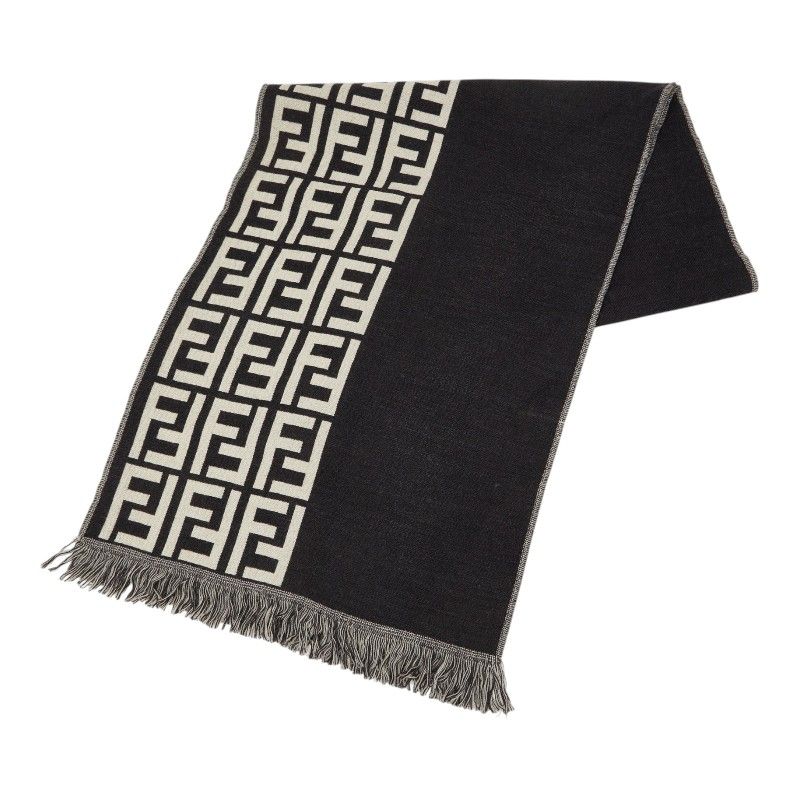 Fendi Zucca Scarf Large Black Ivory Wool