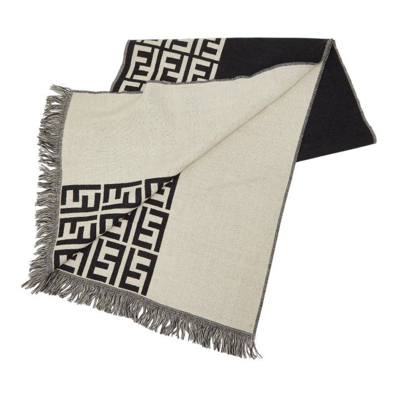 Fendi Zucca Scarf Large Black Ivory Wool