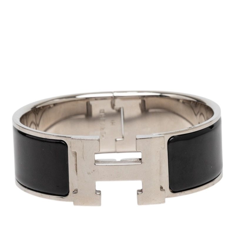 Hermes Clic Clac PM Bracelet Silver Black Metal Enamel