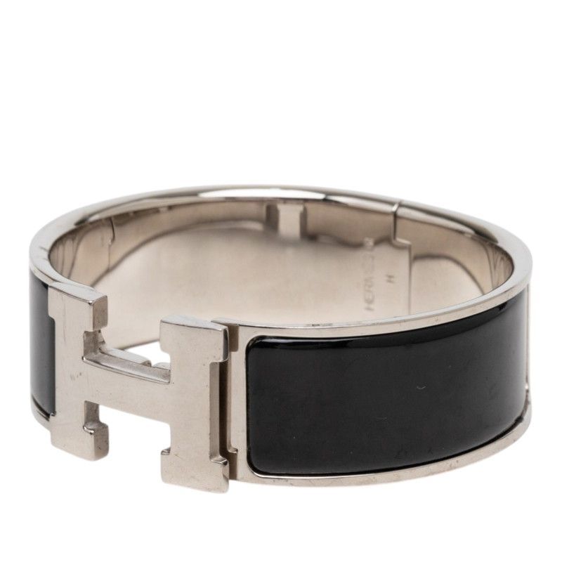 Hermes Clic Clac PM Bracelet Silver Black Metal Enamel